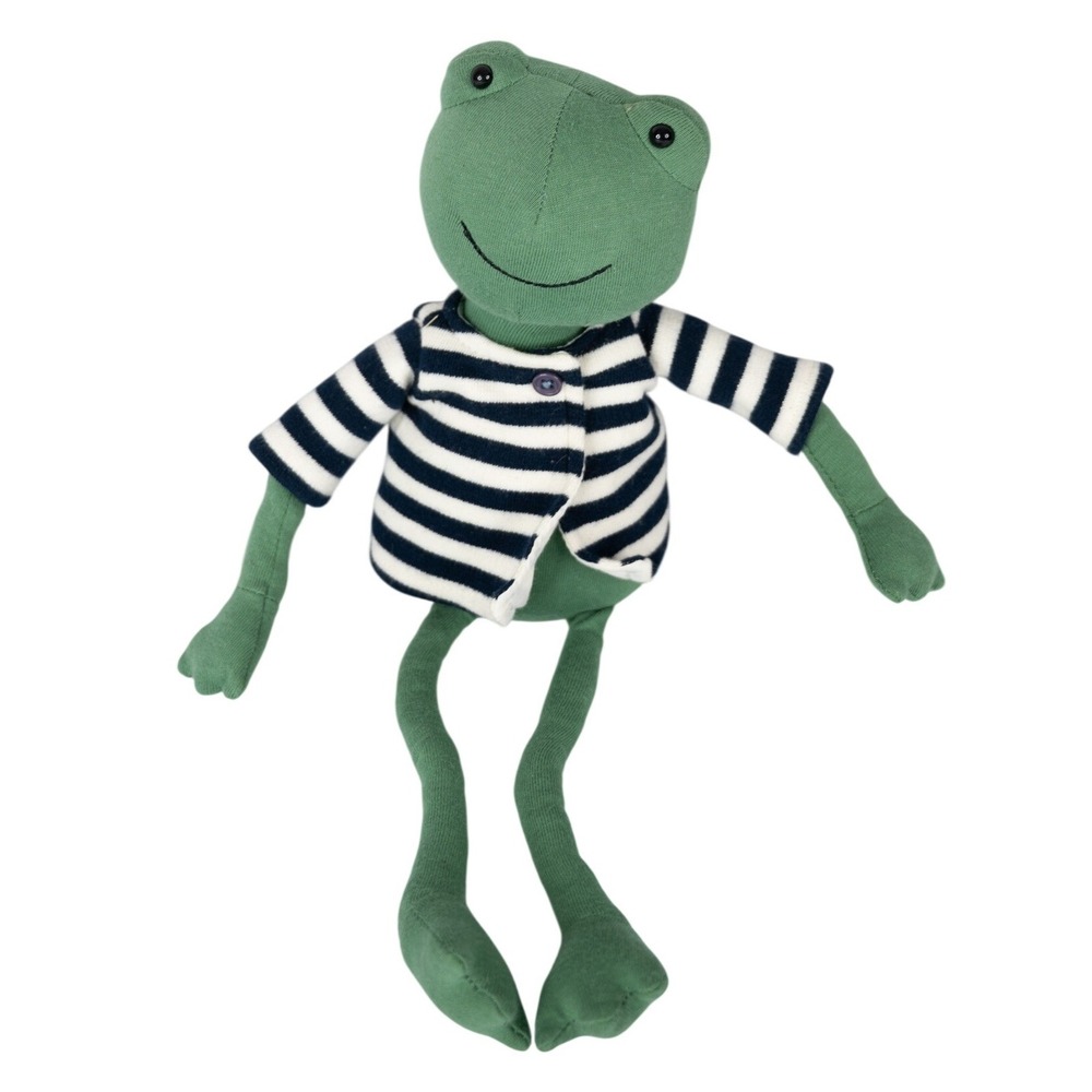 Jellycat Francisco Frog Plush Toy 14" Green Blue Striped Sweater Excellent